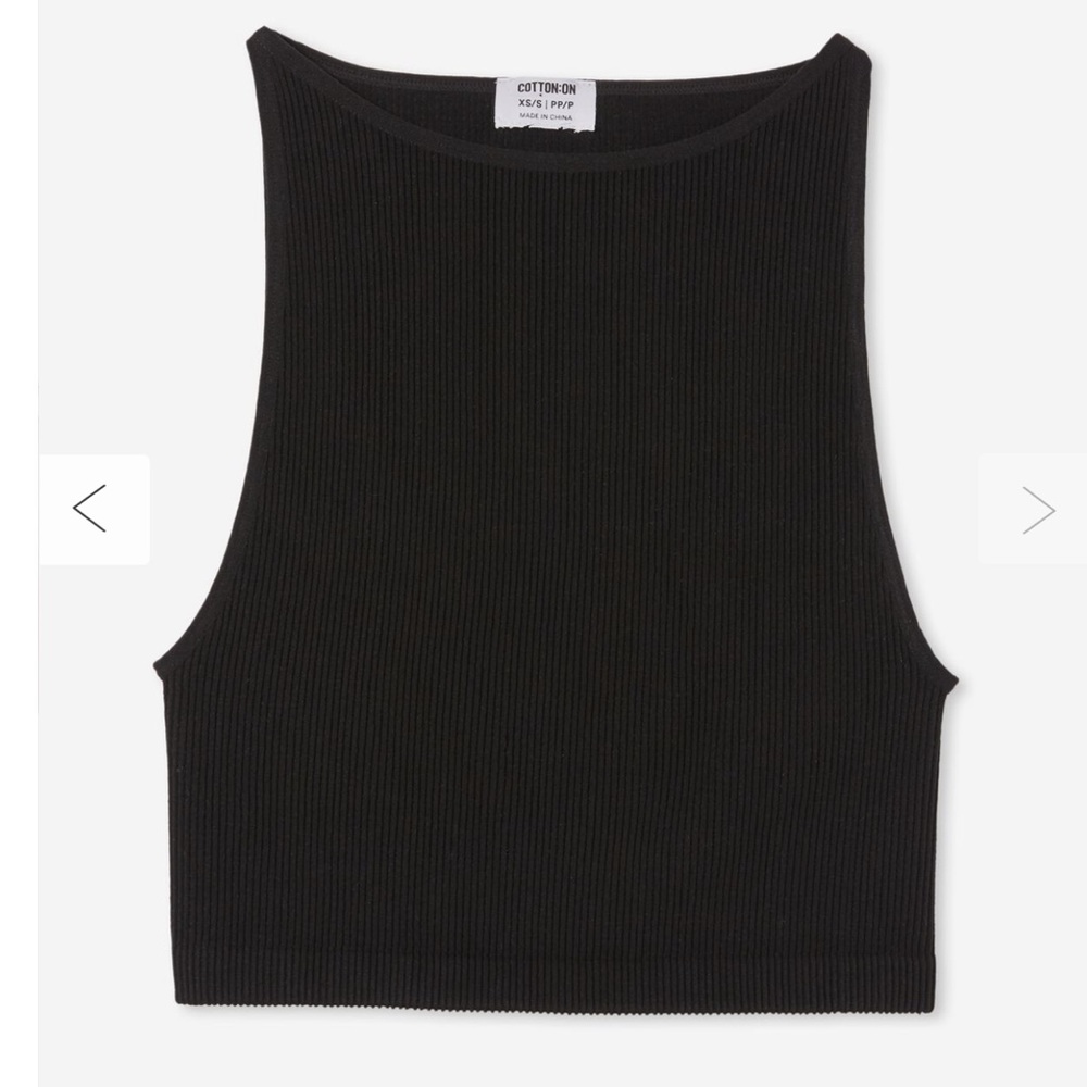 Cotton On Seamless Black Ribbed Tank with High Neck